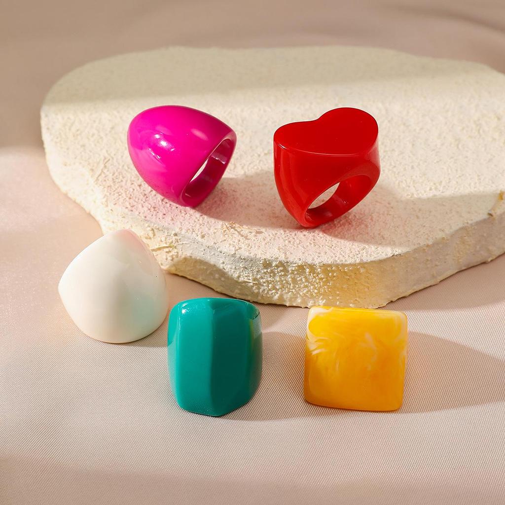Sweet Cool Style Candy Color Heart Resin Ring