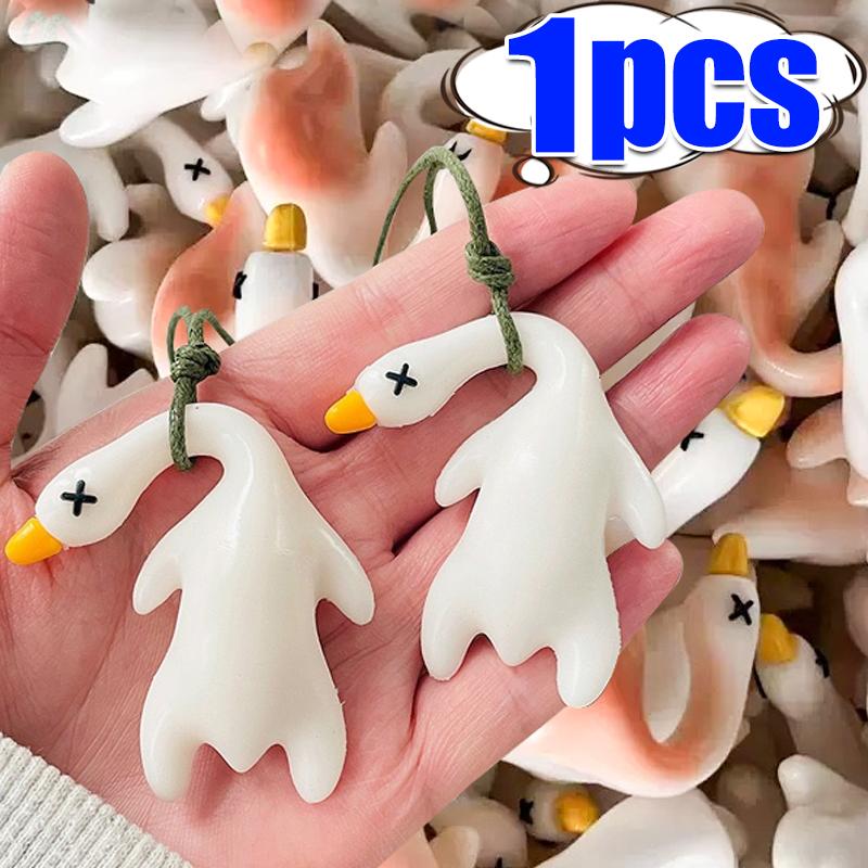 Funny Goose Keychain Roast Duck Rope Keyring Backpack Pendant Car Hanging Accessories Ultraviolet Color Change White Key Chain