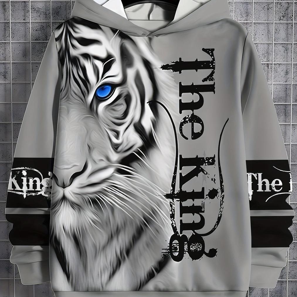 Fashionable 3D printed casual long sleeved hooded sweatshirt, easy and comfortable for outdoor wear by lion, tiger