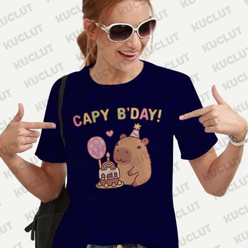 Woman Clothing Japanese Style Cute Capybara Print Tees Shirt Fashion Female Clothes T-Shirts Funny Animal Graphic Y2k Tops