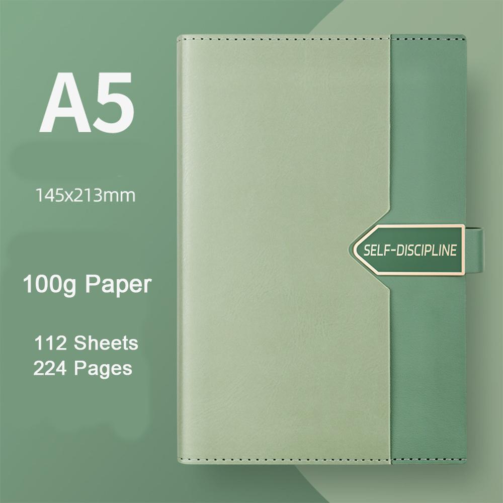 (can Engrave Logo) A5 Business Buckle Notepad, Student Subject Notebook, Leather Cover, Thickened Lined Inner Pages Meeting Minutes, Travel Log