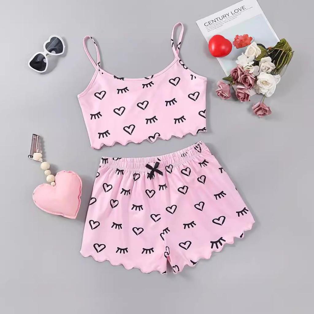 Set Pigiama Canottiera e Pantaloncini Estivi Europeo e Americano: Pigiama Casual Carino Stampato per Donna