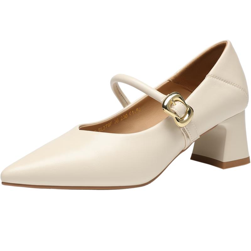 ZHR Women s Pointed Toe Mary Jane Block Heel Pumps 38
