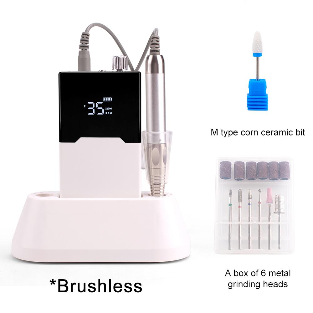 

BEPAN Thin Body Drill Machine Brushless Nail Drill Rechargeable Desktop Base 35000RPM Irregular Machine Nail File Cordless US білий