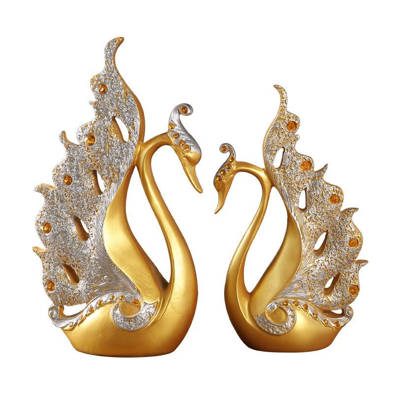 Modern Swan Pair Resin Sculpture For Office Living Room Decorative Display