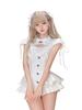 XHSUKADO Stage Costume Top and with Short and Korean Low Size L Women's 3-Piece Set, Bottoms, Ribbon, Sleeves, Lace, Ruffles, Style, Neck, Sexy, Cute,