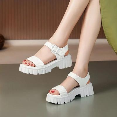 Sandálias de Plataforma Femininas Fivela de Uma Palavra Verão Feminino Antiderrapante Casual Sapatos de Bico Aberto Novas Sandálias Sapatos da Moda Feminina