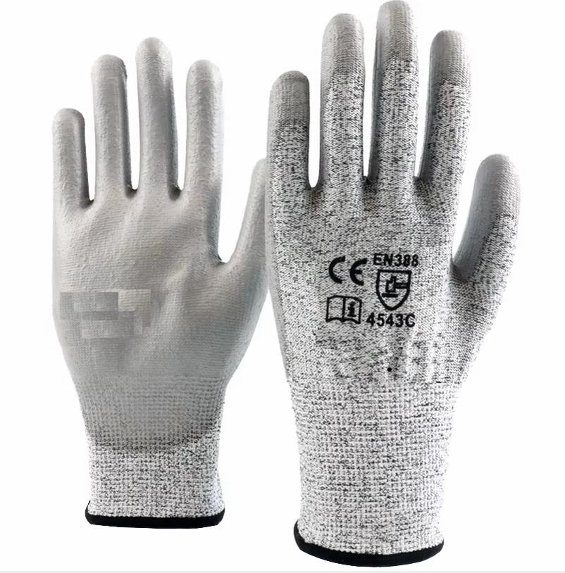 EN388 4543 Hand Safety Construction Gloves HPPE Coated Anti-Cut Anti-Slip Work Level 5 Cut Resistance 7 oz 24CM Customizable (Gray,M&Cut-Protection Gloves) серый