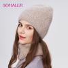 SOMALER Women's Winter Warm Fluffy Angora Hat Scarf Set Warm Angora Wool Knit Beanie  Neck Warmer 2 in 1 Gift Set