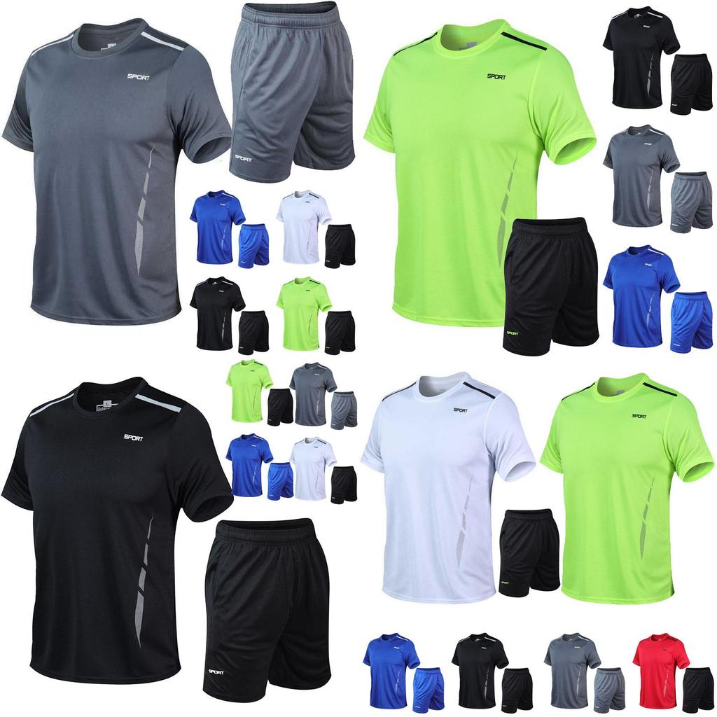 Stylish Mens 2pc Sport Wear Tracksuit With Breathable Short Sleeve T-shirt And Shorts