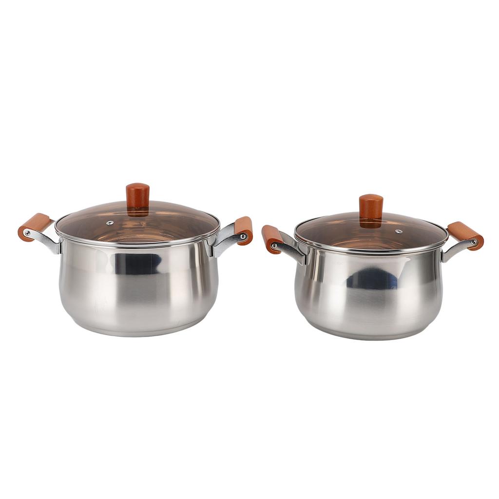 Stainless Steel Cookware Set Wooden Handle Multifunctional Kitchen Cooking Set for Steaming Boiling Making Soup