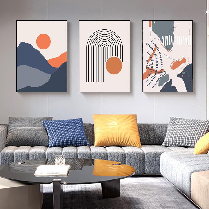 Abstract Vintage Poster Sun and Moon Canvas Painting Rainbows Modern Art Print Geometric Line Wall Picture for Living Room Decor