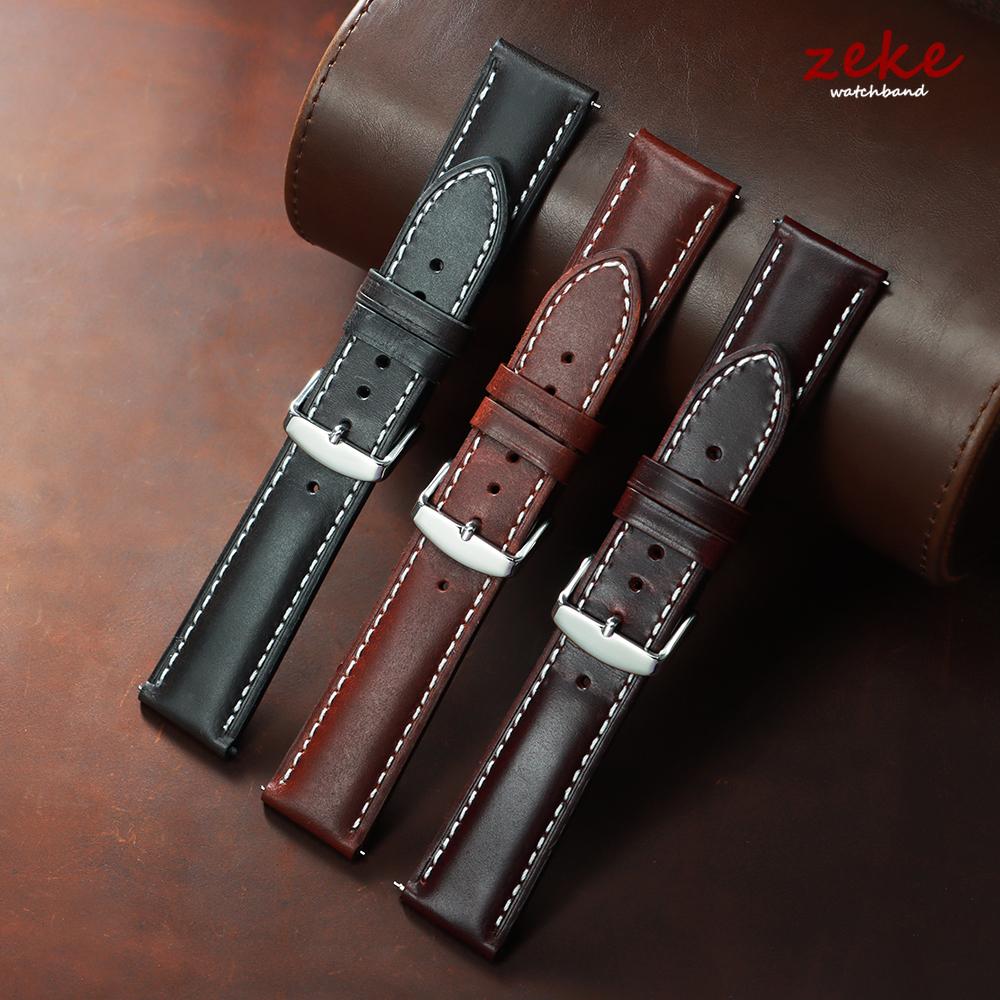 Oil Wax Calfskin Leather Watchband Retro Wrist Strap 18mm 20mm 22mm with Silver Stainless Steel Buckle Soft Material Watch Band