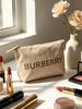 BURBERRY Beige Large Letter Logo Zipper Makeup Pouch Brand Beauty Accessory, Waterproof Cosmetic Storage Bag Women Travel Daily Small Item Purse