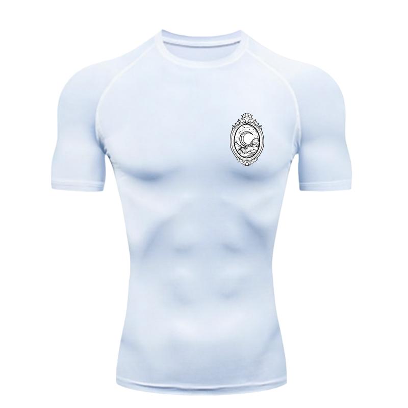 Moon and Clouds  Men's Sports T-shirt Training Fitness Compression Workout T-Shirt Rashgard Tops Men's Fitness T-Shirt