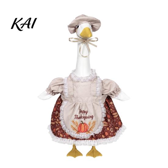 Seasonal Goose Dress for Outdoor Display Thanksgiving Porch Outfits 23" Statue, Fall Maple Leaf Holiday Apparel Yard Pumpkin Clothes, Autumn