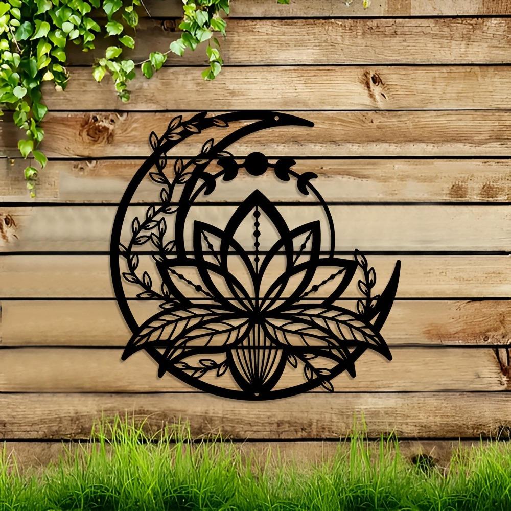 1pc NBEADS Moon Lotus Flower Metal Wall Art, Matte Silhouette Hanging Decor for Home Garden Hotel Office, Festival Gift
