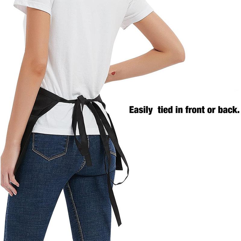 1PC Server Aprons with 3 Pockets - Waitress Aprons for Women Men Water Resistant Half Aprons with Added Long Waist Strap