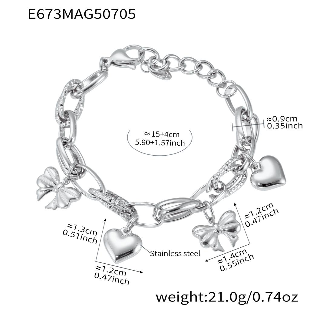 Heart Bear Charms Bracelet In Stainless Steel 18k Gold Plated Waterproof Non Tarnish Chain Bracelets With Pendants For Women