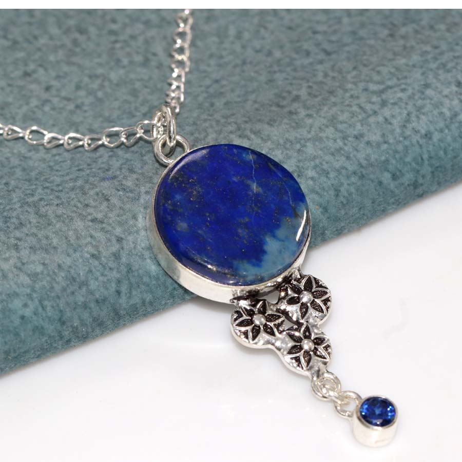 Long Lapis Lazuli Iolite Topaz 925 Silver Plated Necklace 20" Boho Chic Style p2b49