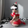 Sultry Red Lingerie Costume Set with Stockings, Net Dress, and Christmas Hat Bralette