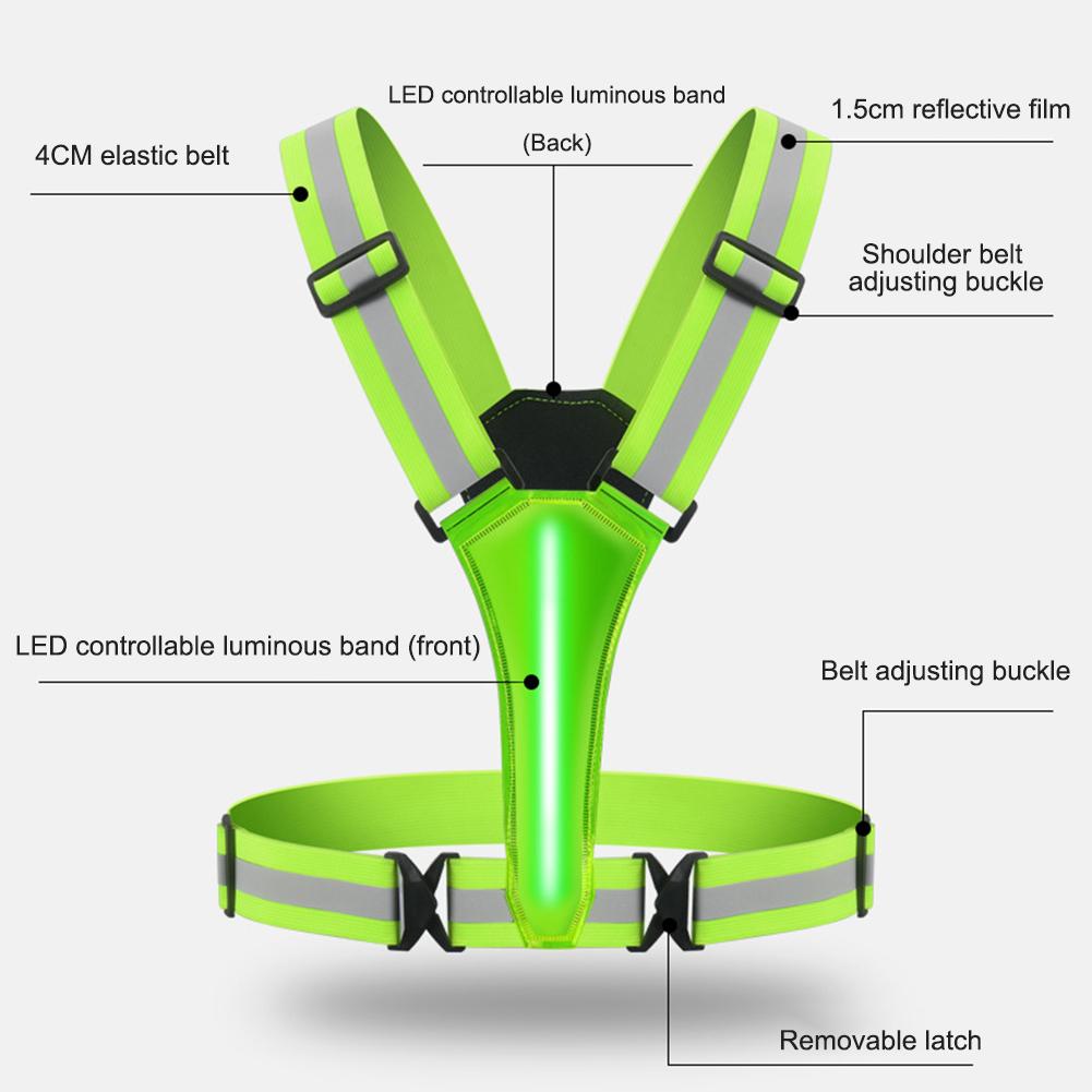 High Visibility Safety Reflective Vest USB Rechargeable LED Running Light Adjustable Cycling Vest Night Warning Work Sports Vest