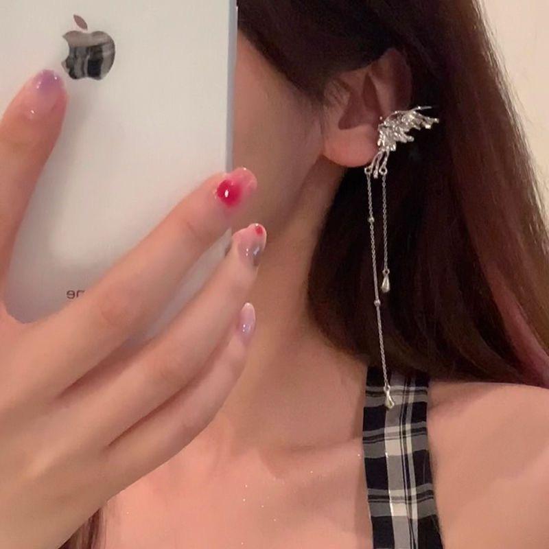 

Angel Ear Bone Clip Y2K Fairy Butterfly Tassel Ear Clips New Earring Elf Female Hole Cuff Hanging Earring Fashion Zircon
