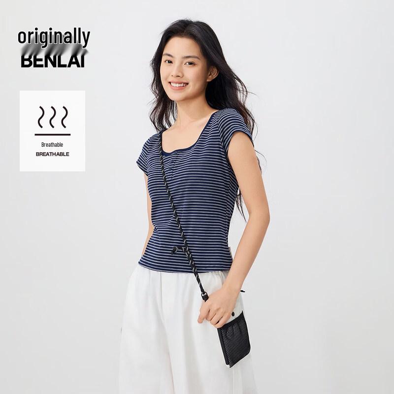 BENLAI Women s Striped Short Sleeve Slim Fit T-shirt L