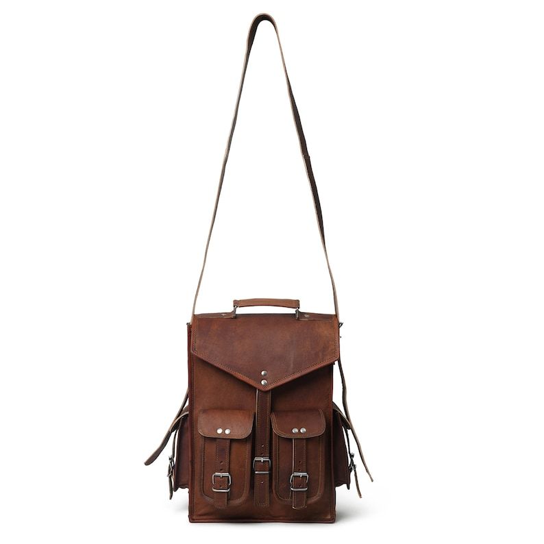 Mochila de couro conversível 2 em 1 para laptop | Mochila de couro marrom vintage para laptop | Bolsa de couro para laptop para homens e mulheres