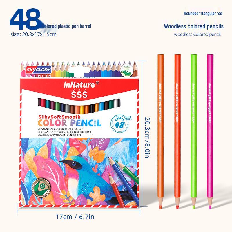 Eco-Friendly Hexagonal Oil-Based Colored Pencils - 48 Color Set for Students