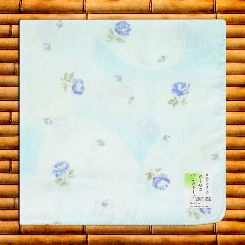 

Japanese-Made Cotton Yarn Double-Layer Thick Rose Handkerchief Cyan(Light Blue Rose)