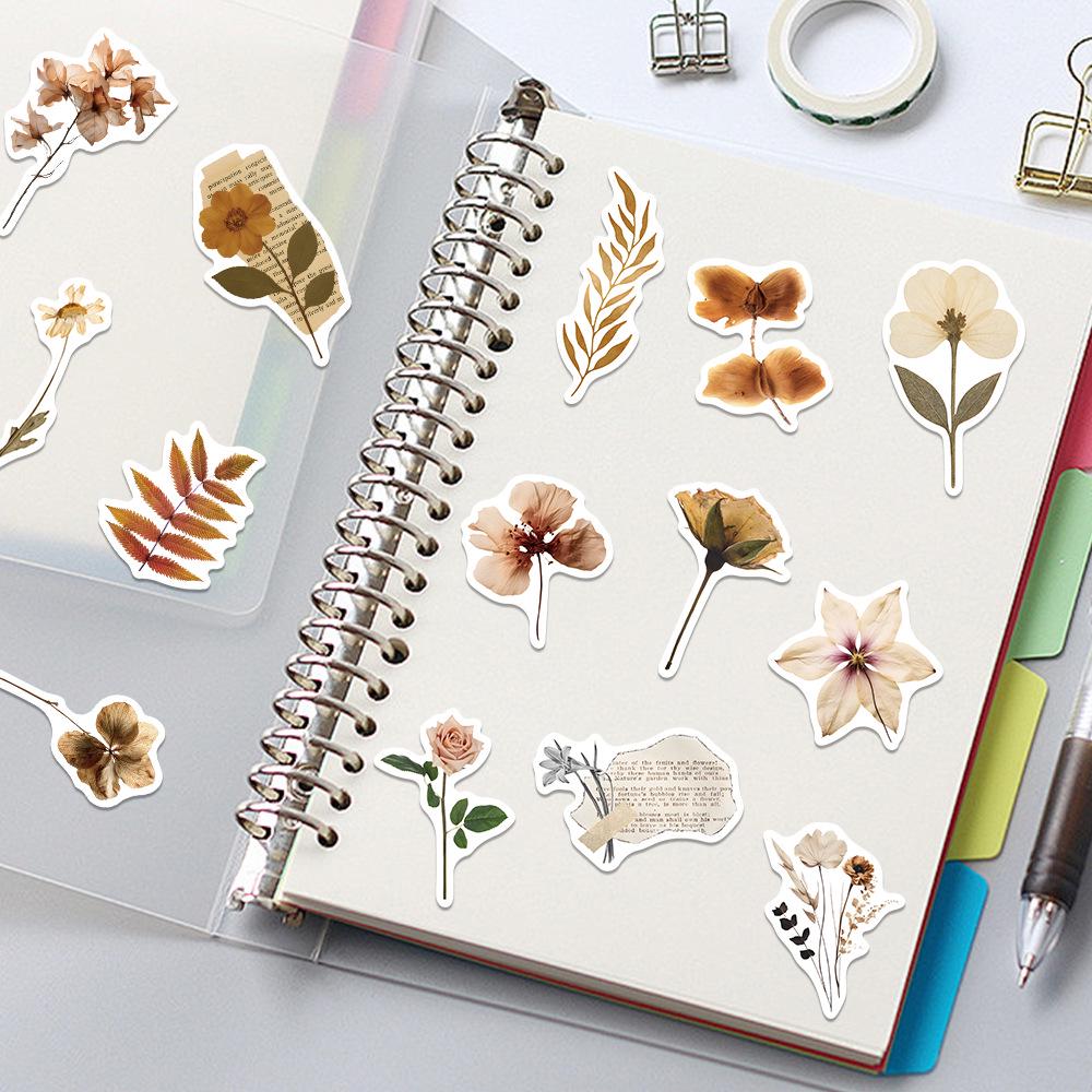 60 Sheets Dried Flower Leaf Stickers: Waterproof Decals for Suitcases, Computers, Refrigerators, and Phones