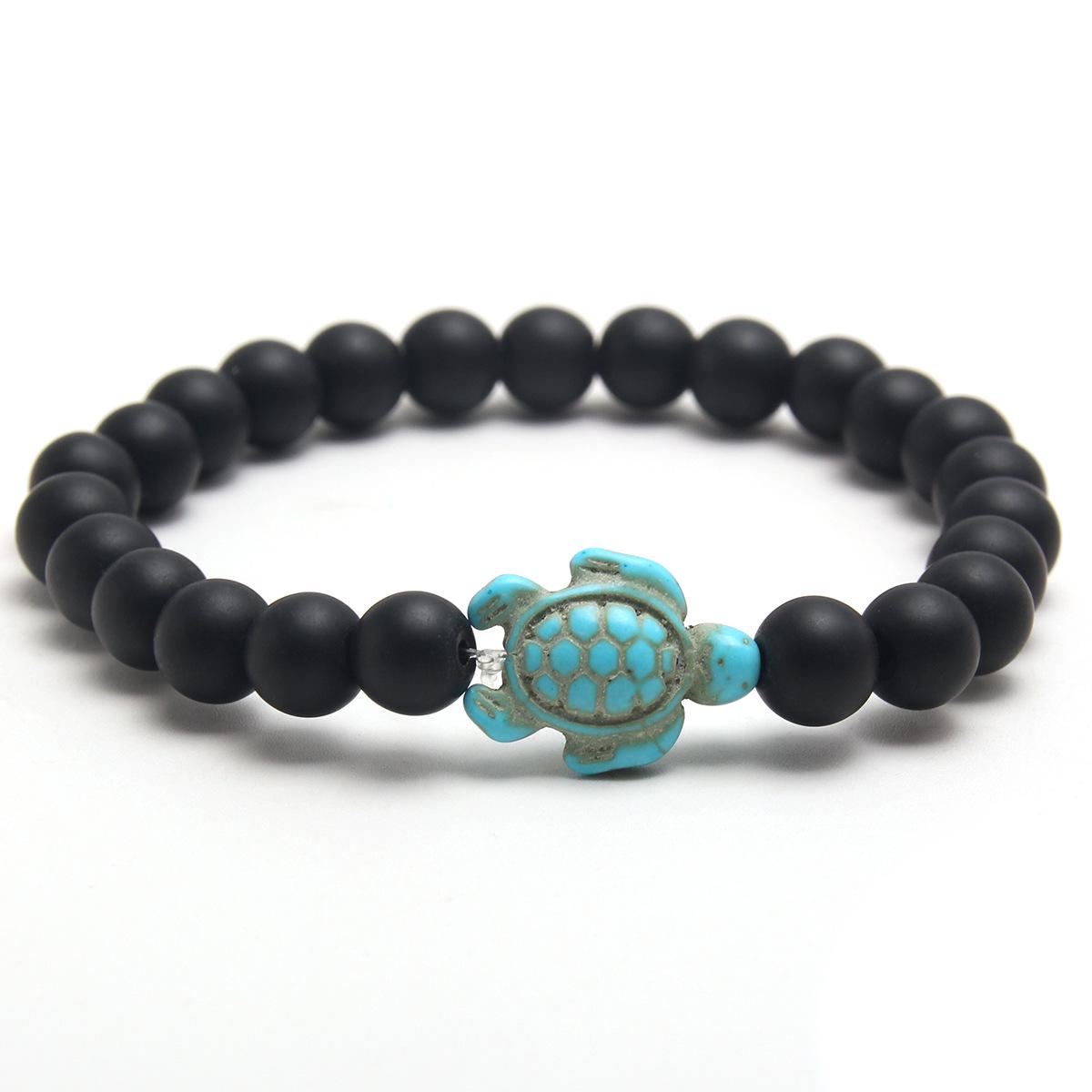 Браслет черепаха из натурального камня: Эластичный браслет из бирюзы, вулканического камня и тигрового глаза