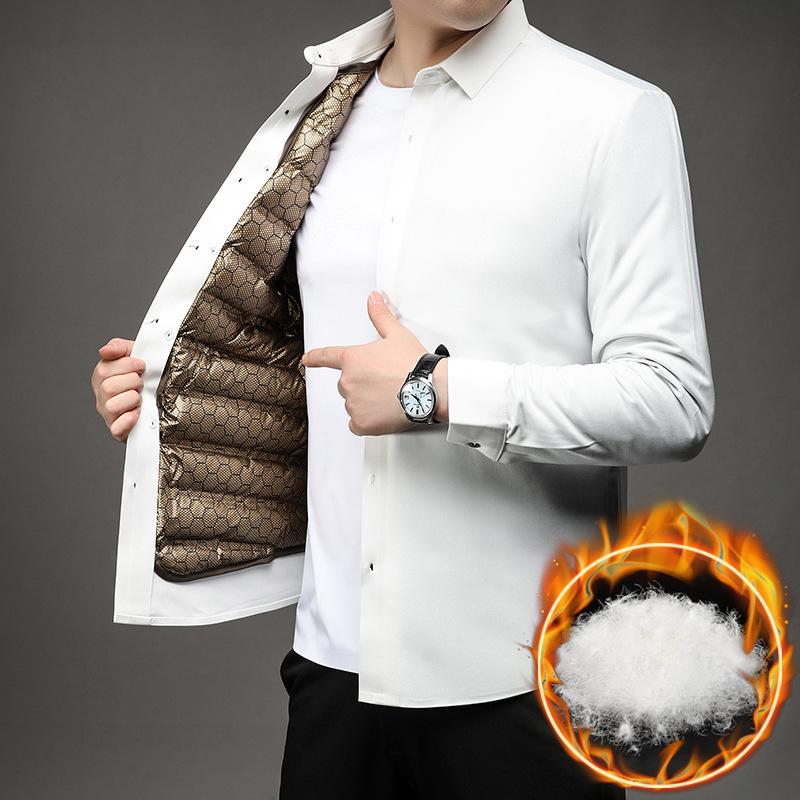 Nowa jesień i zima Plus aksamitna czarna złota gęsia puchowa ciepła kardigan męska koszula gruby tata zimowy płaszcz kurtka puchowa