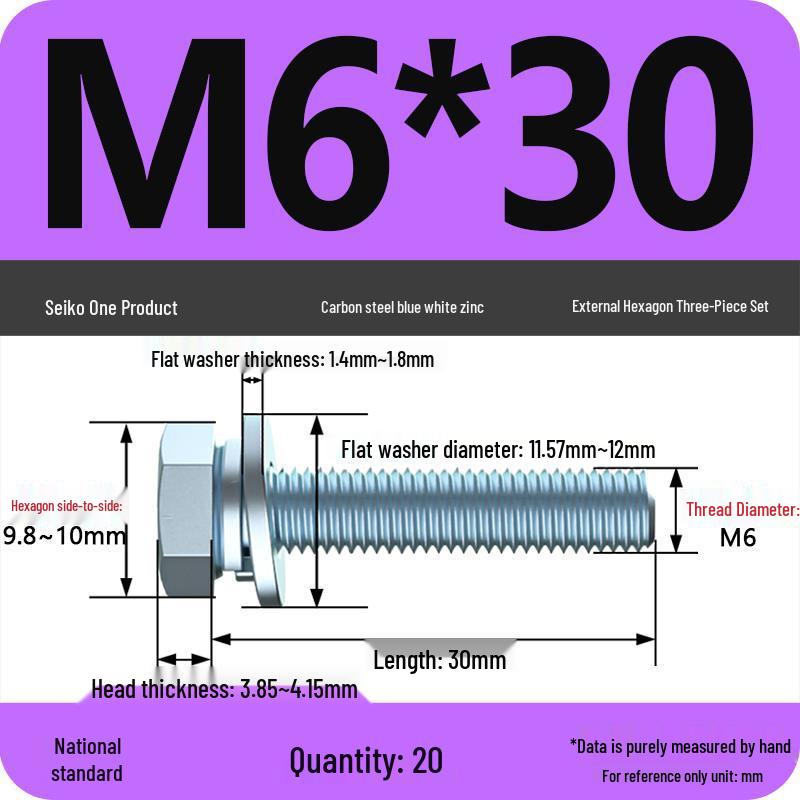 Grade 8.8 Galvanized Hex Bolt Set: Includes Hex Bolt, Spring Washer, Flat Washer (Sizes: M4, M5, M6, M8, M10, M12)
