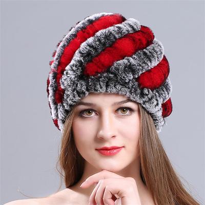 New Knitted Rabbit Fur Spiral Hat for Elderly Women Winter Thick Warm Pineapple Hat