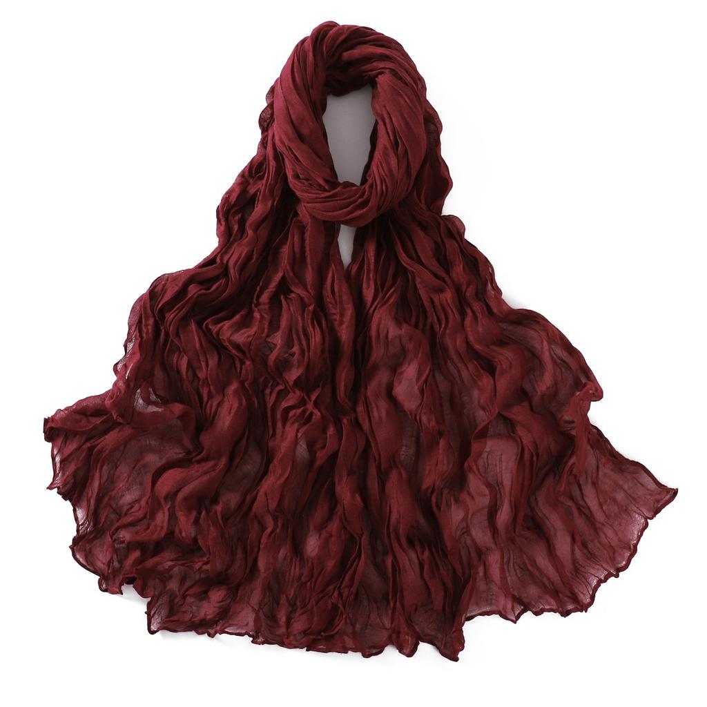 Autumn New Crumpled Scarf For Women Girls Students Solid Color Cotton Voile Thin Scarves Soft Knitting Shawl Female Wrap Shawls