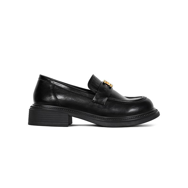 

Soft sheepskin~ Big-name thick-soled heightened loafers of the same style, women s 2025 thick-heeled light-mouth single shoes, black small leather sh 40 чорний