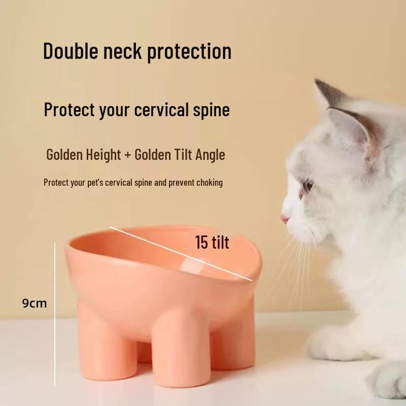 Macaron Color Raised Pet Bowl with Elephant Legs - Neck Protection Design for Cats and Dogs
