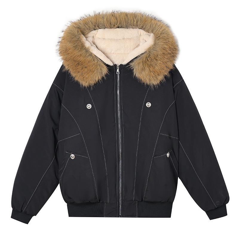 New high-necked removable hat thickened jacket winter casual warm cotton clothes drawstring loose down cotton-padded jacket
