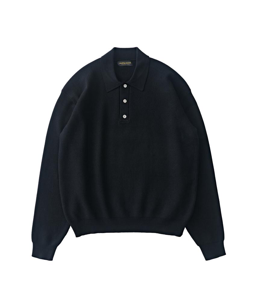 ANALOG MOOD Hachi Button-Up Collar Knit (Black)