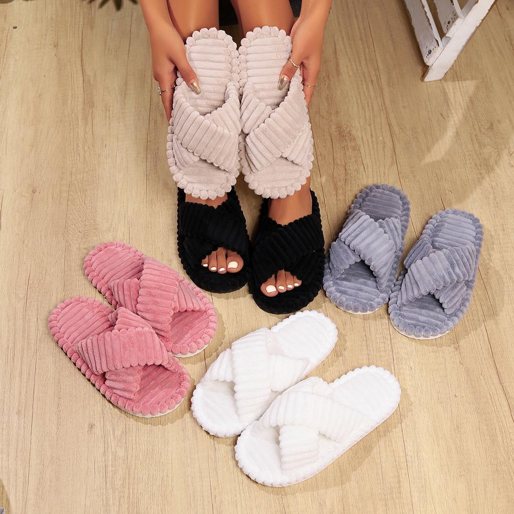 Pluizige Kruis Katoenen Pantoffels voor Dames Binnenshuis Schoenen