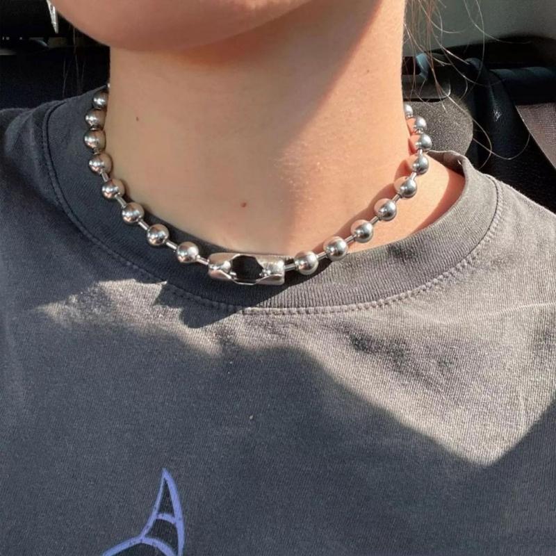 Hip-hop Metal Ball Bead Aesthetic Necklace Fashion Simple Clavicle Chain Women