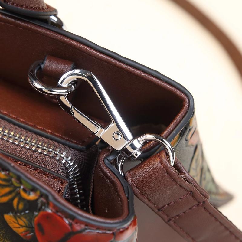 European and American Retro Flower Pattern Mature Women's Handbag Luxury PU Leather Tote Bag Commuter Bag