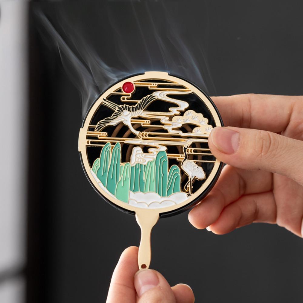 

Ancient Style Mini Incense Burner Box Crane Painted Incense Censer Tea Ceremony Style A