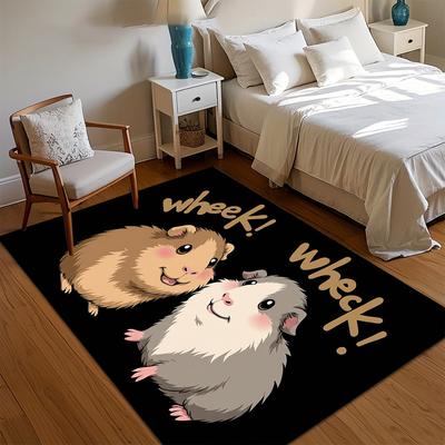 Niedlicher Teppich mit Meerschweinchen-Motiv, Cartoon-Haustierdesign, weich und waschbar, rutschfest, ideal für Kinderzimmer und Spielzimmer