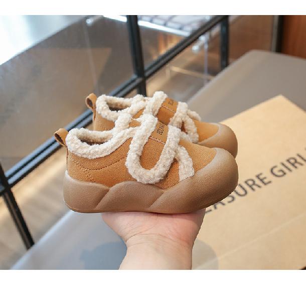 Mokassins mit dicker Sohle im amerikanischen Stil für Kinder, Winter-Fleece-gefütterte neue warme Pelzschuhe für Mädchen für draußen, Schnee-Baumwollschuhe