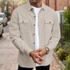 Men's Solid Color Waffle Cardigan with Double Pockets and Buttoned Long Sleeves