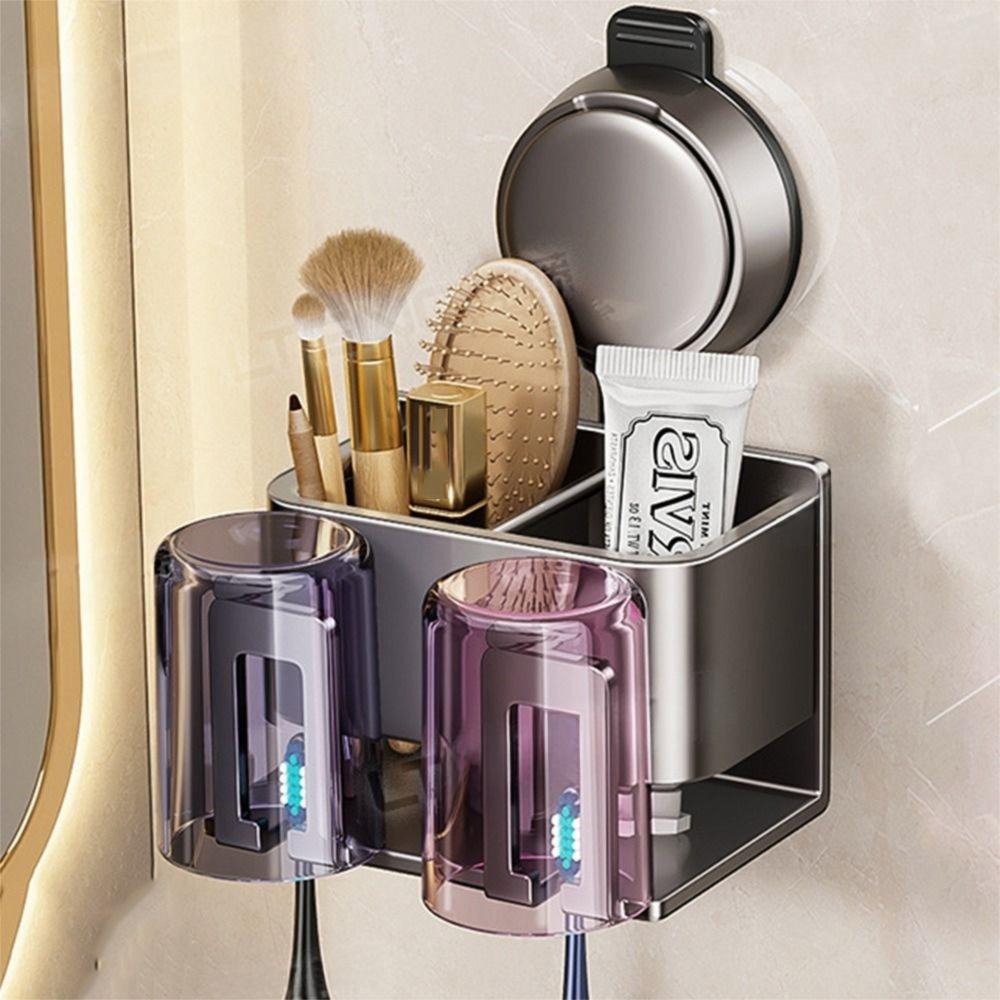 Suction Cup Toothbrush Storage Rack Integrated Hook 2/3/4 Person Electric Toothbrush Holder Reusable Detachable