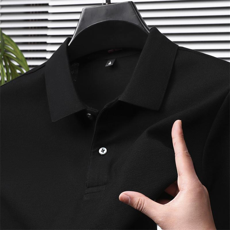 

Heavy 240G Cotton Polo Shirt Short-Sleeved T-Shirt Men S Lapel Solid Color Business Casual High-End Short L чорний